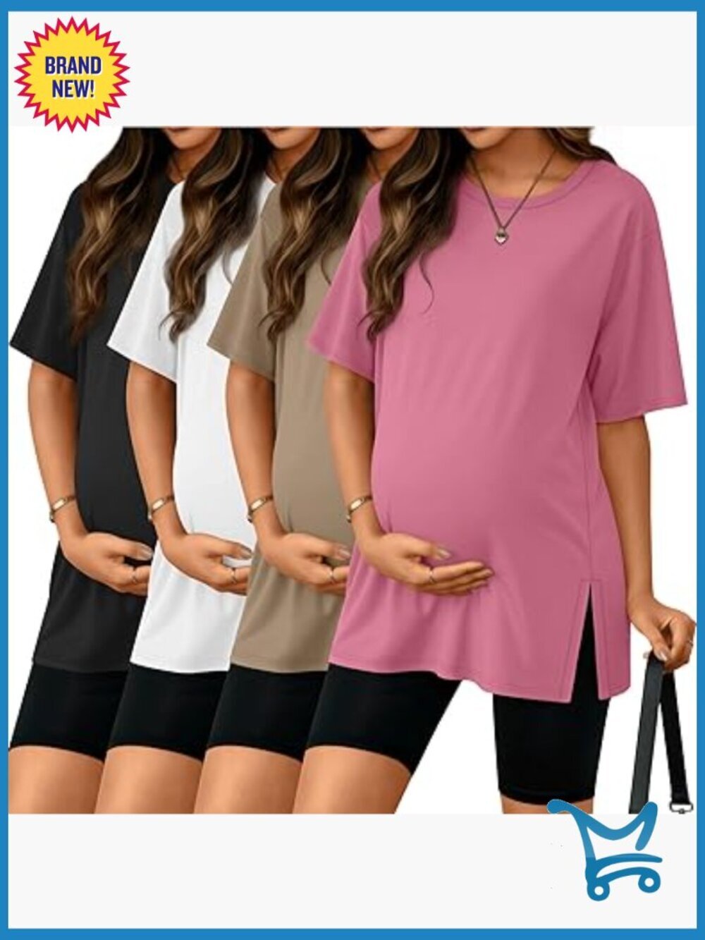 4 Pack Maternity T-Shirts Short Sleeve Split Side Loose Crewneck Pregnancy Tees